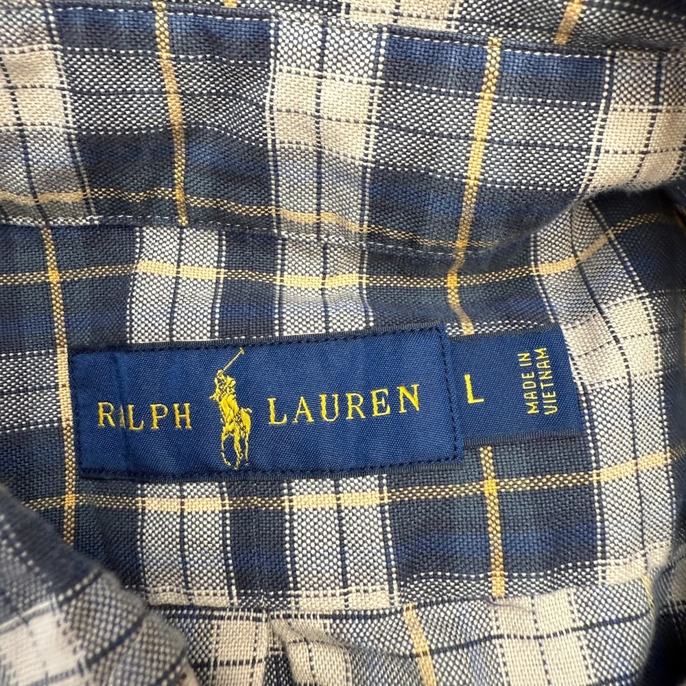 Polo Ralph Lauren Shirt Mens Large Blue Cream Tartan Plaid Oxford Button Down - Picture 4 of 9